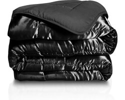 Easy dekbed en overtrek in 1 - Glans satijn - 250 gsm - Zwart - lits-jumeaux - 240x200 cm
