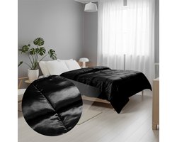 Easy dekbed en overtrek in 1 - Glans satijn - 250 gsm - Zwart - tweepersoons - 200x200 cm