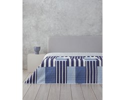 English Home dekbed zonder overtrek - Patch Line - Multi Cover Purpose -Double sided - Bedrukt dekbed - Bedsprei – Zomerdeken- Wasbaar - 200x220 cm - Blauw