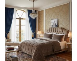 FAMEILLEUR 2-Persoons Velvet Dekbed met Vaste Hoes 200x200 cm –All Season Dekbed- Dekbed en Overtrek in Één – Luxe Fluwelen Dekbed Taupe – Wasbaar 40°C – Droger Geschikt – Kreukvrij Hotel Dekbed- Dek bed Zonder Losse Overtrek – Inclusief Kussenslopen