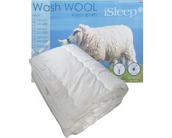 iSleep Wash Wool - Wollen 4-Seizoenen Dekbed - 100% Zuiver Scheerwol - Wasbaar - Met Rits - Eenpersoons - 140x200 cm - Offwhite