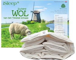 iSleep Wollen Dekbed - Enkel (Warmteklasse 2) - 100% Wol - Litsjumeaux - 240x220 cm