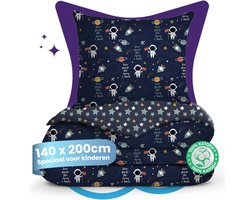 Slaapspeciaal eazydekbed® Kiddo – Cosmo – 140x200 cm – Kinderdekbed met Print + Kussensloop – All Year Dekbed – 100% Katoen – Dekbed Zonder Overtrek – Hoesloos Dekbed – Hypoallergeen – Anti-allergeen – Wasbaar & Drogergeschikt – Warmteklasse 2