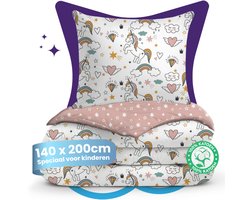 Slaapspeciaal eazydekbed® Kiddo – Twinkle – 140x200 cm – Kinderdekbed met Print + Kussensloop – All Year Dekbed – 100% Katoen – Dekbed Zonder Overtrek – Hoesloos Dekbed – Hypoallergeen – Anti-allergeen – Wasbaar & Drogergeschikt – Warmteklasse 2