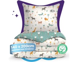 Slaapspeciaal eazydekbed® Kiddo – Zumi – 140x200 cm – Kinderdekbed met Print + Kussensloop – All Year Dekbed – 100% Katoen – Dekbed Zonder Overtrek – Hoesloos Dekbed – Hypoallergeen – Anti-allergeen – Wasbaar & Drogergeschikt – Warmteklasse 2