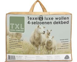 TXL Wool Comfort - Texels Luxe Wollen 4 seizoenen dekbed - 240 x 220 - 2 persoons - 100% zuivere texelse scheerwol - Tijk: Luxe dichtgeweven zachte perkal katoen - Pure New Wool