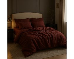 Zeven Cotton Basic, Dekbedovertrek Set – Katoen – Lits-jumeaux 240x220cm – Donker Rood