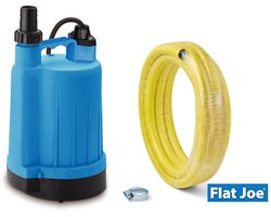Flat Joe ® easy - vlakzuigende dompelpomp SET (5m slang 3/4" - slangtule - slangklem) - vlakzuiger tot 2mm - kelderpomp - vlakzuigpomp - Plug&Play set - leegpompen zwembad
