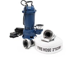 Professionele dompelpomp 1500W voor vuil water met een debiet van 22800 l/u, inclusief 20 m slang zonder vlotter met stekker