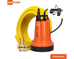 SOS PUMP ® - SET - dompelpomp met vlotter tot 2mm - 25m tuinslang 3/4” (19mm) - aluminium behuizing - incl. snelkoppelingen & terugslagklep - dweilpomp - vlakzuiger - kelderpomp - wateroverlast