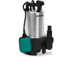 VONROC Dompelpomp RVS – Vuilwaterpomp - Waterpomp – 1100W – 20000 l/h – Voor vuil- en schoonwater – Met vlotter