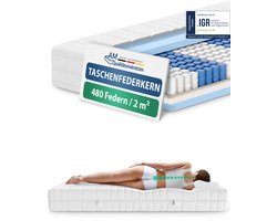 AM Qualitätsmatratzen - Orthopedisch 7-Zone Pocketveringmatras 90x200 cm - Zacht (H2) - 20cm - Matras met 7 orthopedische ligzones - OEKO-TEX - 7-zone matras 90 x 200 cm - 480 veren