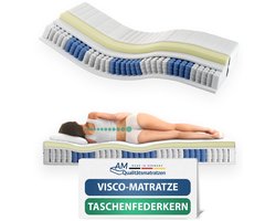 AM Qualitätsmatratzen - Traagschuim matras 80x200cm - Zacht (H2) - Traagschuim pocketveringmatras - Matras met geïntegreerde 6cm traagschuim deklaag - 24cm hoogte - Made in Germany