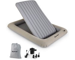 COSTWAY Opblaasbaar kinderbed, 2-in-1 reisbed met matras, luchtmatras met elektrische pomp, draagtas en reparatieset, luchtbed voor peuters tot 150 kg belastbaar, 165 x 118 x 20 cm