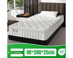 Fukstern Matras 90 x 200 cm - Pocketvering Matras 25cm Dik - 7 zones - OEKO-TEX Gecertificeerd - Anti-Allergische - Orthopedisch Eenpersoonsmatrassen - H3/H4 Medium Hard - 10 Lagen Hoogwaardige Materialen - Voor Kinderen en Volwassenen