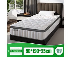Fukstern Matras 90x190 - matras 25cm dik - 7 zones - pocketvering matras - Orthopedisch - OEKO-TEX Gecertificeerd - 10 Lagen Hoogwaardige Materialen - Anti-Allergische - Eenpersoonsmatrassen - medium - Voor Kinderen en Volwassenen