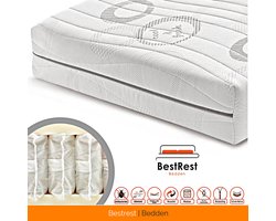 Pocketvering matras - 90x220cm - HR koudschuim Hybrid - 7 zones - Koudschuim matras geveerd - Circa 25cm Matrasdikte - Bestrest Bedden