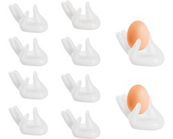 10x Eierdopjes Set - Porselein & Keramiek - Witte Cartoon Eierhouder voor Thuis & Keuken