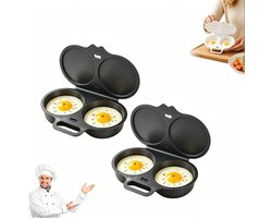 2 Stuks Magnetron Eierkoker - Eierstoompan - Eipocheerder - Kook Er Twee Tegelijk - Magnetron-Eierkoker Met 2 Holtes - Gepocheerde Eier Maker - Eierkoker - Egg Poacher - Hittebestendige Koker - Keukengereedschap - Pp - Donkergrijs