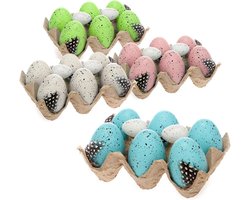 32 Stuks Decoratieve Paaseieren met Veren in Eierdoos - Kwartelei Patroon