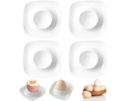 4-delige Set Porseleinen Eierdopjes voor Gekookte Eieren - Romig Wit