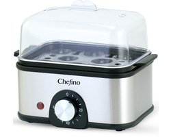 Chefino Eierkoker – Elektrisch – 8 Eieren – RVS – BPA-vrij – Timer & Automatische Uitschakeling – Inclusief Maatbeker met Eierprikker & Pochéerschaal – Anti-oververhitting – Zilver/Zwart