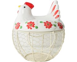 Decoratieve Eierhouder met Keramische Kip en Draadmand voor 20-25 Eieren