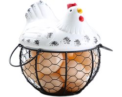 Decoratieve Eierkorf met Deksel voor 15 Verse Eieren, Rustiek Opbergen