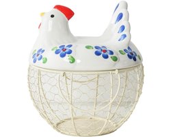 Decoratieve Eiermand voor Toonbank - Keramisch Kippendeksel met Draadmand voor 20-25 Eieren