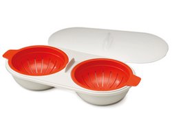 Dubbele Eierkoker Voor Magnetron - 2-Voudige Siliconen Eierkoker Set - Snel En Gemakkelijk Ontbijt Maken - 2 Stuks - Thuis En Op Werk + Transparant oranje