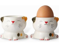 Eierdopjes Set van 2 - Hoogwaardig Keramiek, Design Schattige Katten voor Eierhouders, Servies, Decoratie en Cadeau