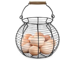 Eierhouder Draad met Houten Handvatten voor Eieren, Fruit en Groenten - Metalen Mand voor Keuken, Rustiek en Functioneel