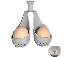 Eierhouders - eierkoker - stoomeierhouders - siliconen - 4 eierhouders - keukenhulpmiddel - geschikt voor het koken van eieren - bewaren van eieren - grijs - 13*12,5 cm - per stuk 5*2,5 cm