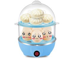 Eierkoker - 1 stuk - Blauw - Eierkoker electrisch - Eierwekker - Eierkoker met timer - Eierstoomer - 350 watt - Capaciteit 14 eieren - Dubbele laag lazy egg cooker - Met automatische uitschakelfunctie - Multifunctioneel - Verwarmen van melk/voedsel