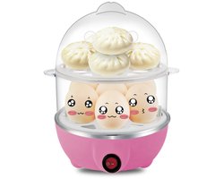 Eierkoker - 1 stuk - Roze - Eierkoker electrisch - Eierwekker - Eierkoker met timer - Eierstoomer - 350 watt - Capaciteit 14 eieren - Dubbele laag lazy egg cooker - Met automatische uitschakelfunctie - Multifunctioneel - Verwarmen van melk/voedsel