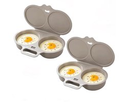Eierkoker - 2 stuks - Magnetron Eierkoker - Ei Koker - Twee compartimenten - Draagbare Mini Snelle Eierkookbeker - Voor Keuken Ontbijt - Lichtgrijs
