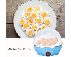 Eierkoker 7 Eieren – 350W | Snelle Automatische Eierkoker met Uitschakeling & Droogkookbeveiliging | Kipvorm | RVS & BPA-vrij | Inclusief Maatbeker – Blauw (EU)
