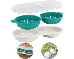 Eierkoker, magnetron, stoomei, dubbele beker, eierschaal, stoompan, hoge capaciteit, 2 kopjes, design, pan met antiaanbaklaag, voor het koken van eieren in de keuken (blauw)