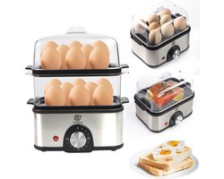 Eierkoker met 2 lagen voor maximaal 16 eieren - Elektrische stoompan met timer en automatische uitschakeling