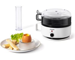 Eierkoker met kook- en warmhoudfunctie voor 7 eieren - Krups EG2301 Ovomat Super - uitneembare eierhouder - signaaltoon - maatbeker met eierprikker - wit/zwart Eierkoker