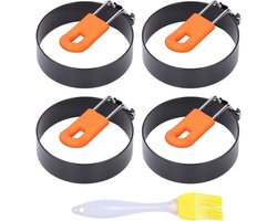 Eierringen 3 Inch - Stalen Eiervormen - Eierkoker - Anti-aanbak - Eiervormer met Borstel - voor Het Bakken van Eieren en Ontbijt