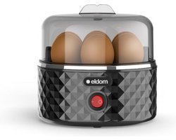 Eldom - Eierkoker - Elektrische - Geschikt voor 7 eieren - RVS - Inclusief maatbeker en timer - Energiezuinig - Zwart - Design Diamond