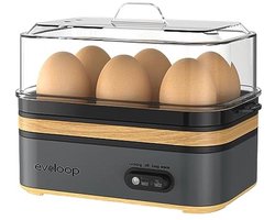 Evoloop Elektrische snelkookpan, capaciteit voor 6 eieren, zacht, medium, gekookt, stroper, eierkoker met automatische uitschakeling, BPA-vrij