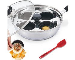 Gepocheerde Eiermaker - Antiaanbak Pan voor 4 Eieren - Roestvrij Staal en FDA Goedkeuring