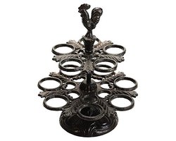 Gietijzeren Eieren Houder voor Keuken en Eetkamer - Vintage Donkerbruine Kleur en Haan Vorm Design - 12 Eieren Capaciteit