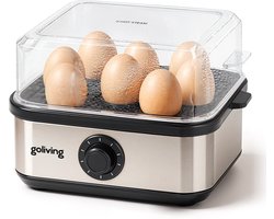 Goliving Eierkoker 2-in-1 - 1 tot 8 Eitjes - Koken, Pocheren, Omelet - Hard, Zacht en Medium Gekookt - Elektrisch - Met Timer - Zilver