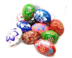 Handbeschilderde Houten Paaseieren - 12 Stuks in Diverse Kleuren