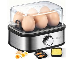 JVJH Eierkoker voor 6 eieren met hardheidsinstelling, timer, oververhittingsbeveiliging, 210 W, met maatbeker en eierspies, voor ontbijteieren van zacht tot hard