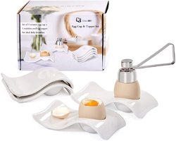 Keramische Eierdopjes Set voor Ontbijt en Brunch - Eierdopje en Eiersnijder Combo