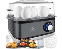 KESSER® Eierkoker electrisch voor 8 Eieren | Elektrische Eierkoker 500W van roestvrij staal met Timer en Maatbeker, kom voor omelet & Eierhouder BPA-vrij - Zwart / Antraciet